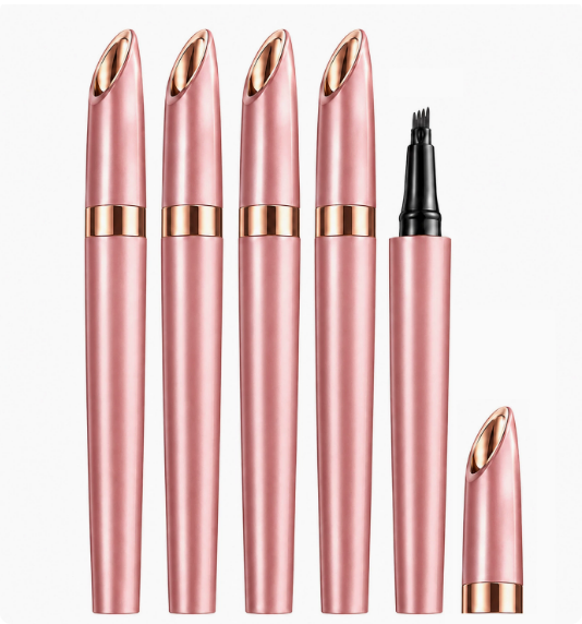 Waterproof liquid eyebrow pencil with 4-prong microblading tip, front view