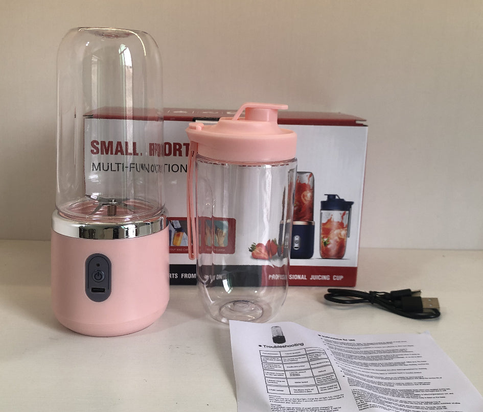 Pink 6-blade portable blender with double cups