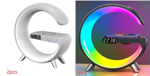 LED lamp charging a phone wirelessly on the base